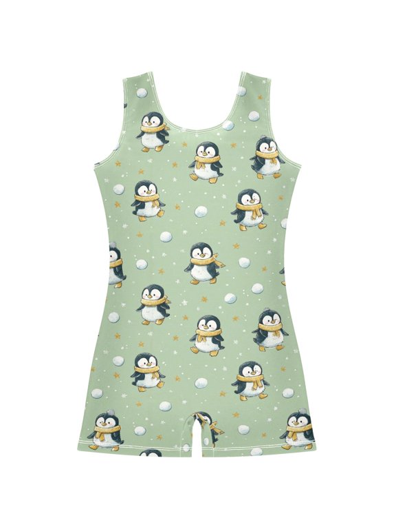 Gymnastics Leotard Sleeveless Ice Skating Penguin Stretchy Dance Bodysuit Breathable Athletic Ballet Yoga Outfit for Ages 3-14