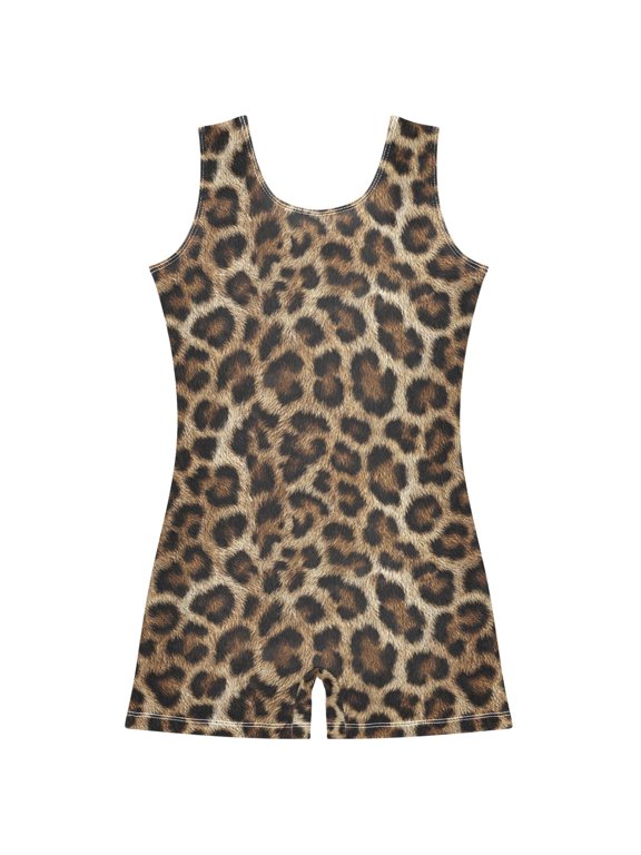 Gymnastics Leotard Sleeveless Leopard Print Stretchy Dance Bodysuit Breathable Athletic Ballet Yoga Outfit for Ages 3-14