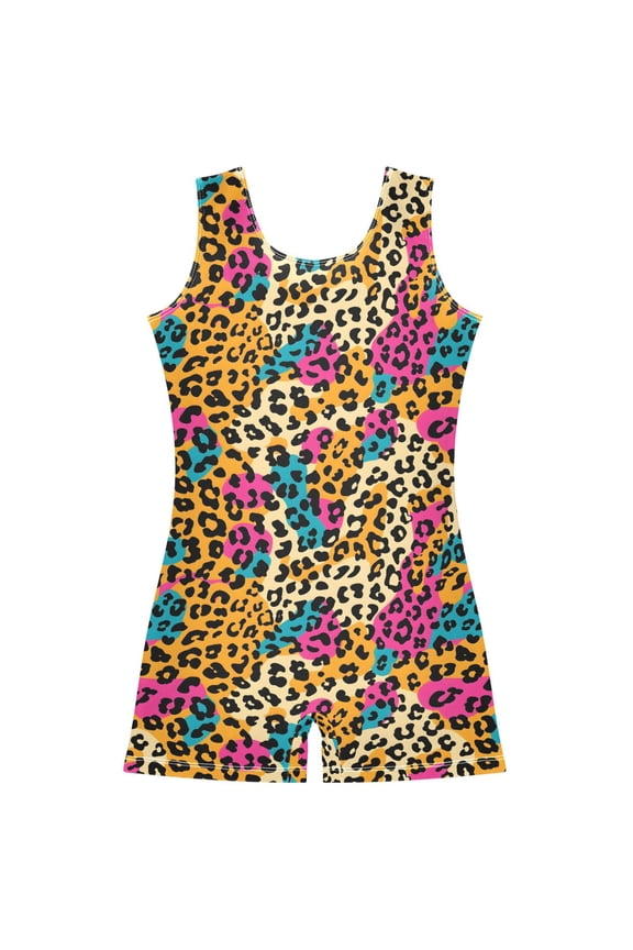 Gymnastics Leotard Sleeveless Leopard Print Stretchy Dance Bodysuit Breathable Athletic Ballet Yoga Outfit for Ages 3-14