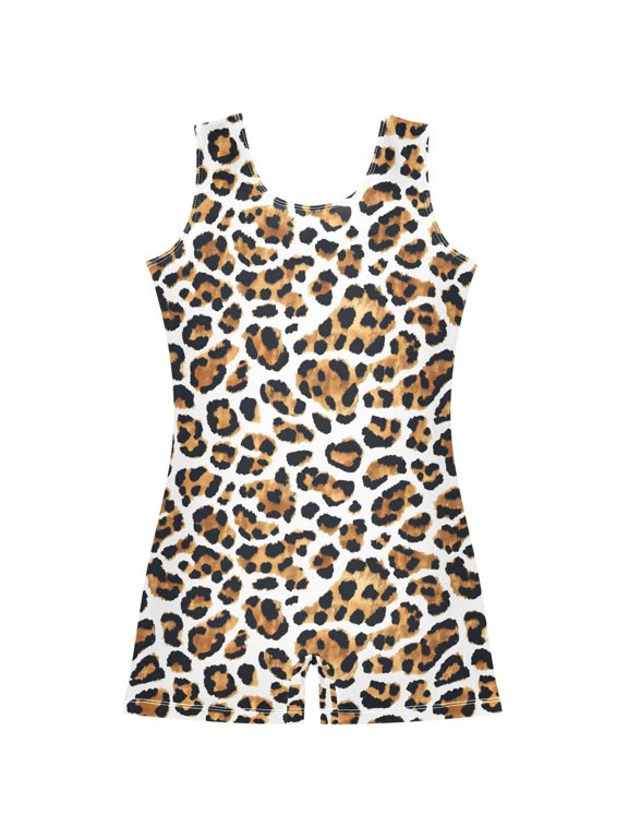 Gymnastics Leotard Sleeveless Leopard Stretchy Dance Bodysuit Breathable Athletic Ballet Yoga Outfit for Ages 3-14
