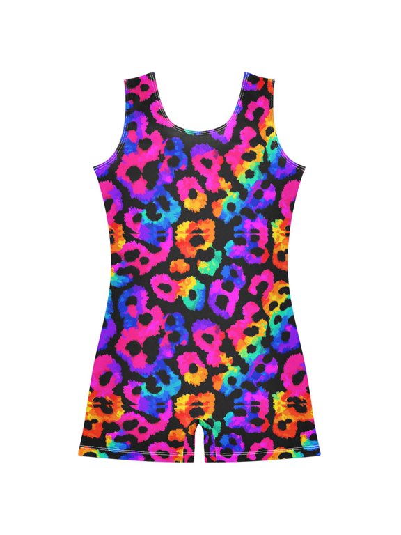 Gymnastics Leotard Sleeveless Leopard Stretchy Dance Bodysuit Breathable Athletic Ballet Yoga Outfit for Ages 3-14