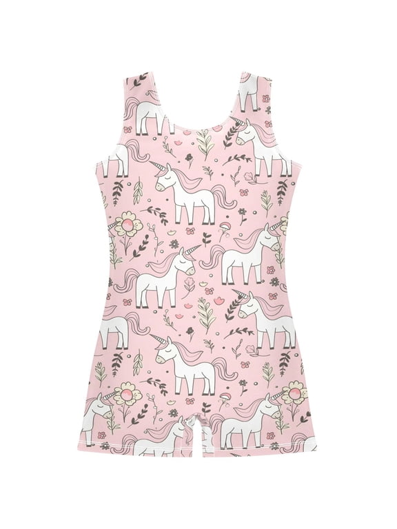 Gymnastics Leotard Sleeveless Line Unicorn Stretchy Dance Bodysuit Breathable Athletic Ballet Yoga Outfit for Ages 3-14