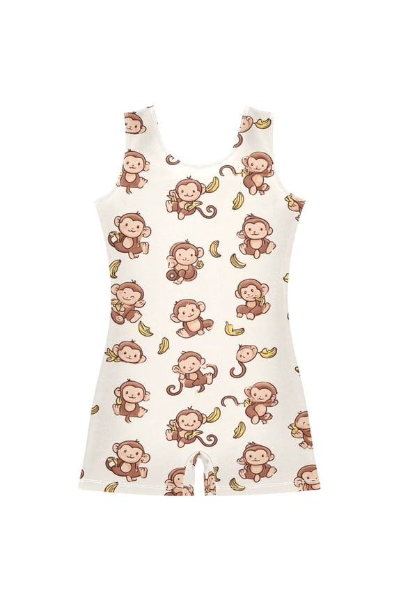 Gymnastics Leotard Sleeveless Monkey and Banana Stretchy Dance Bodysuit Breathable Athletic Ballet Yoga Outfit for Ages 3-14