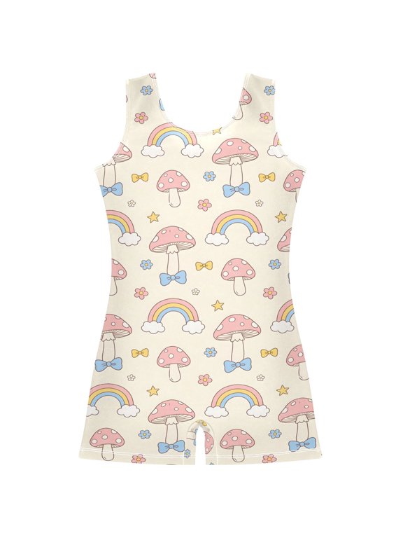 Gymnastics Leotard Sleeveless Mushroom Rainbow Stretchy Dance Bodysuit Breathable Athletic Ballet Yoga Outfit for Ages 3-14