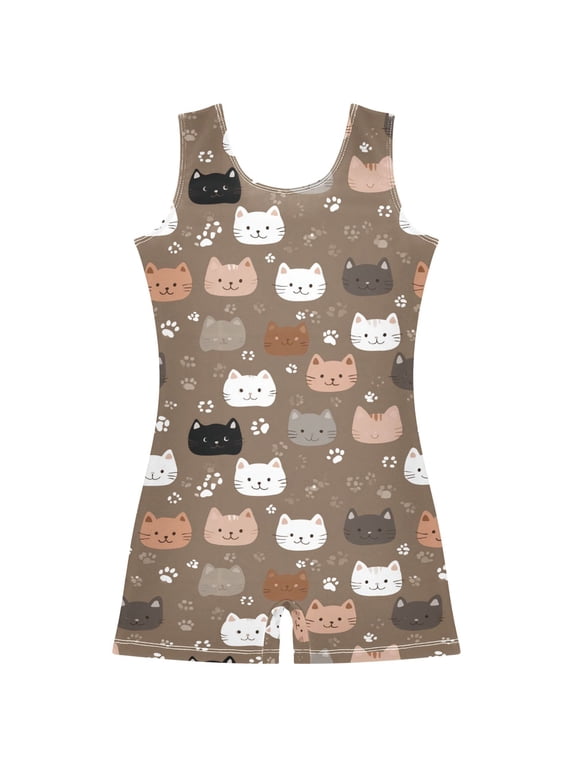 Gymnastics Leotard Sleeveless Naughty Cat Stretchy Dance Bodysuit Breathable Athletic Ballet Yoga Outfit for Ages 3-14