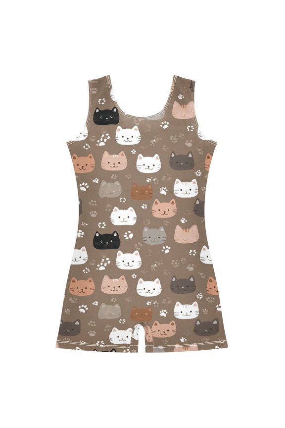 Gymnastics Leotard Sleeveless Naughty Cat Stretchy Dance Bodysuit Breathable Athletic Ballet Yoga Outfit for Ages 3-14