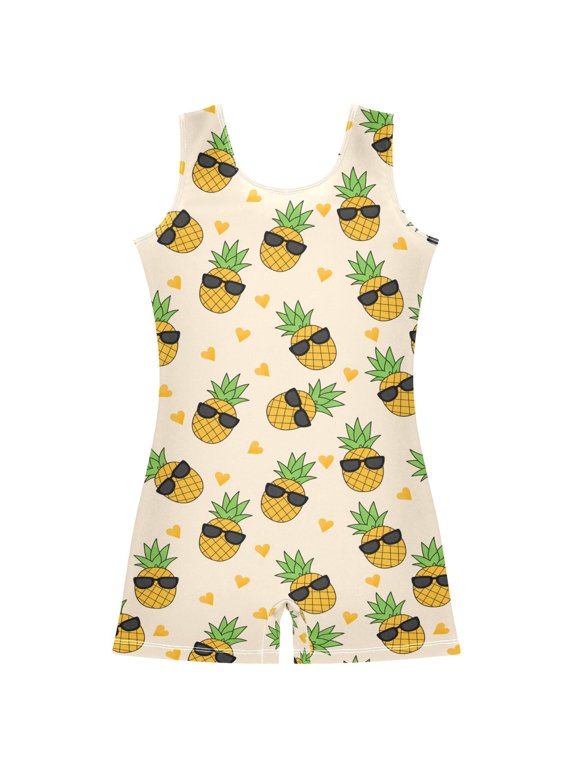 Gymnastics Leotard Sleeveless Pineapple Sunglasses Stretchy Dance Bodysuit Breathable Athletic Ballet Yoga Outfit for Ages 3-14