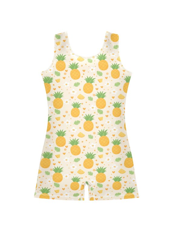 Gymnastics Leotard Sleeveless Pineapple Tree Leaves and Flowers Stretchy Dance Bodysuit Breathable Athletic Ballet Yoga Outfit for Ages 3-14