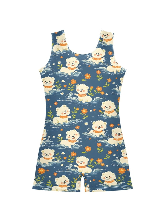 Gymnastics Leotard Sleeveless Poodle Swimming Floral Stretchy Dance Bodysuit Breathable Athletic Ballet Yoga Outfit for Ages 3-14