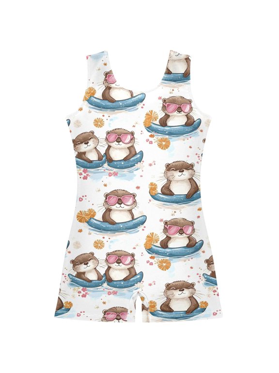 Gymnastics Leotard Sleeveless Pool Float Otter Stretchy Dance Bodysuit Breathable Athletic Ballet Yoga Outfit for Ages 3-14