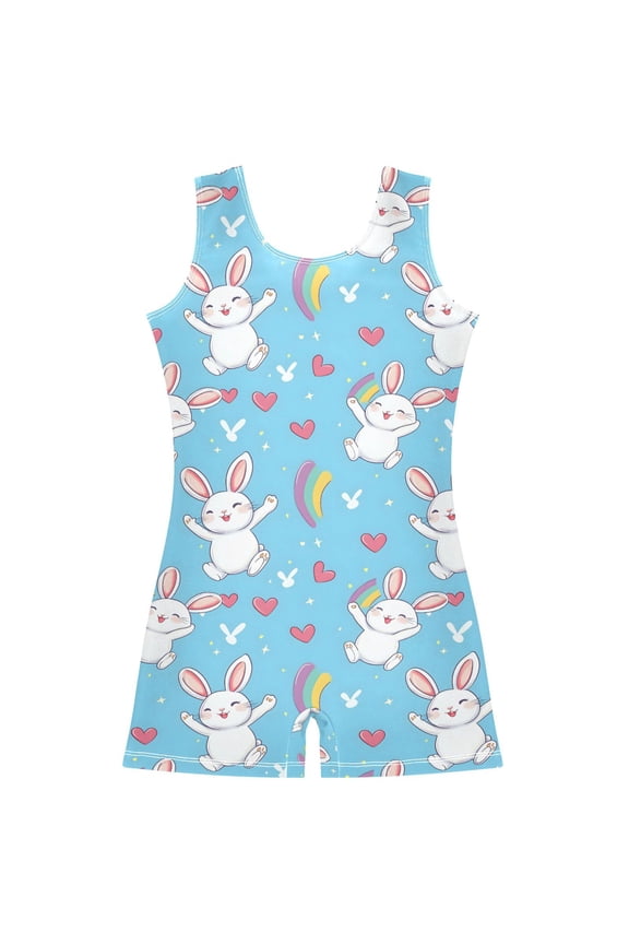Gymnastics Leotard Sleeveless Rabbit Rainbow Stretchy Dance Bodysuit Breathable Athletic Ballet Yoga Outfit for Ages 3-14