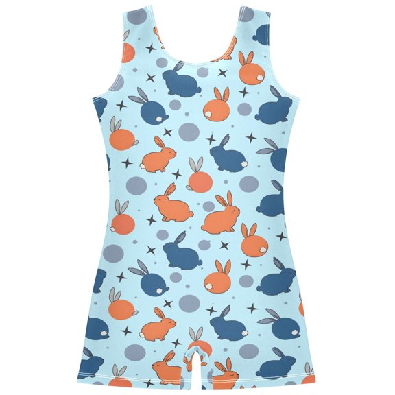 Gymnastics Leotard Sleeveless Rabbit Wave Point Stretchy Dance Bodysuit Breathable Athletic Ballet Yoga Outfit for Ages 3-14