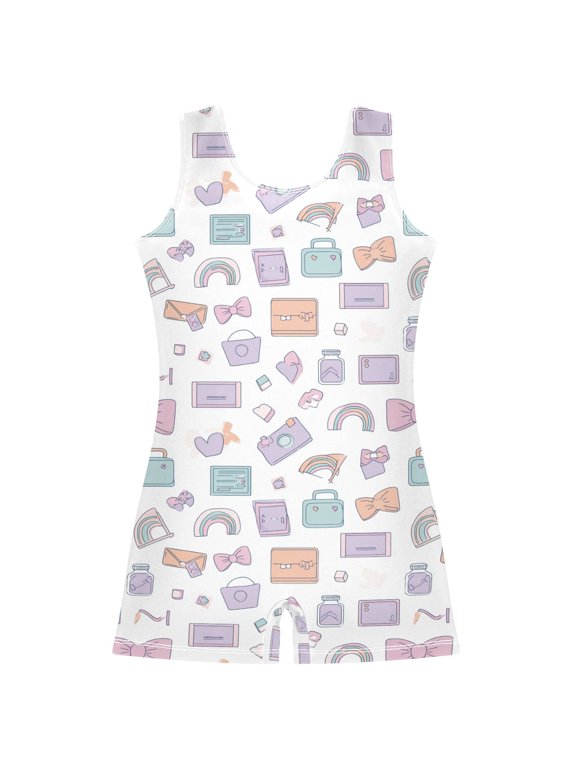 Gymnastics Leotard Sleeveless Rainbow Alphabet Blocks Stretchy Dance Bodysuit Breathable Athletic Ballet Yoga Outfit for Ages 3-14
