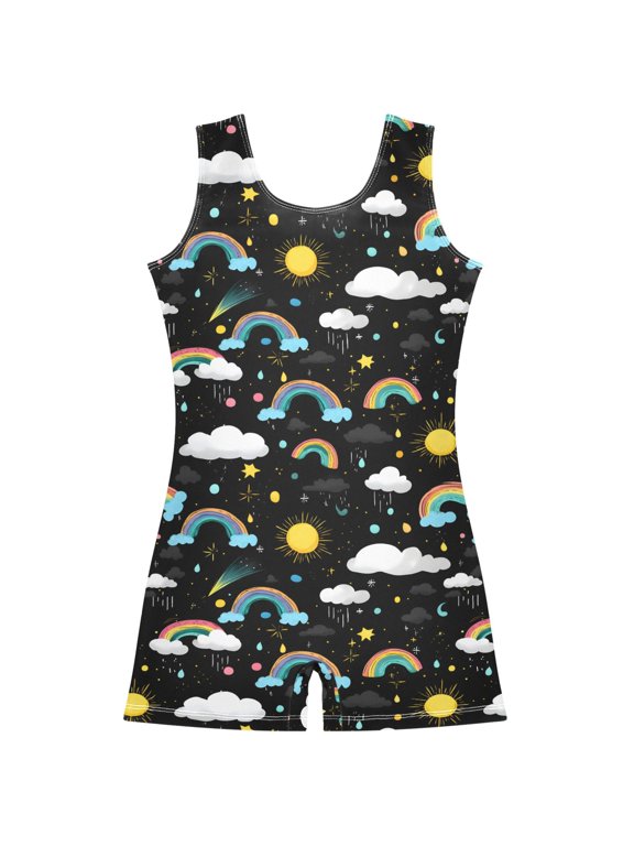 Gymnastics Leotard Sleeveless Rainbow Rain Stretchy Dance Bodysuit Breathable Athletic Ballet Yoga Outfit for Ages 3-14