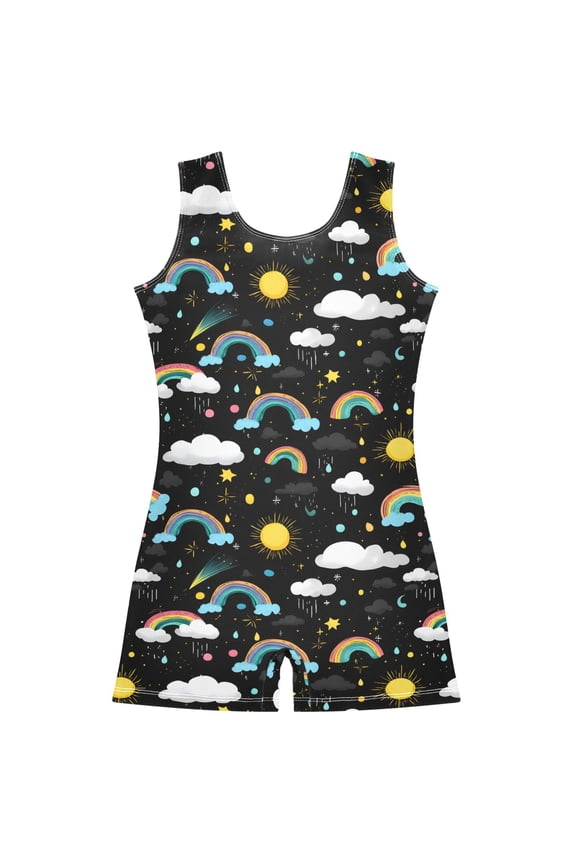Gymnastics Leotard Sleeveless Rainbow Rain Stretchy Dance Bodysuit Breathable Athletic Ballet Yoga Outfit for Ages 3-14