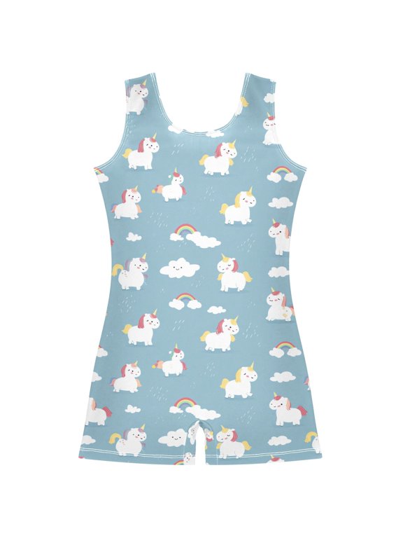 Gymnastics Leotard Sleeveless Rainbow Unicorn Stretchy Dance Bodysuit Breathable Athletic Ballet Yoga Outfit for Ages 3-14