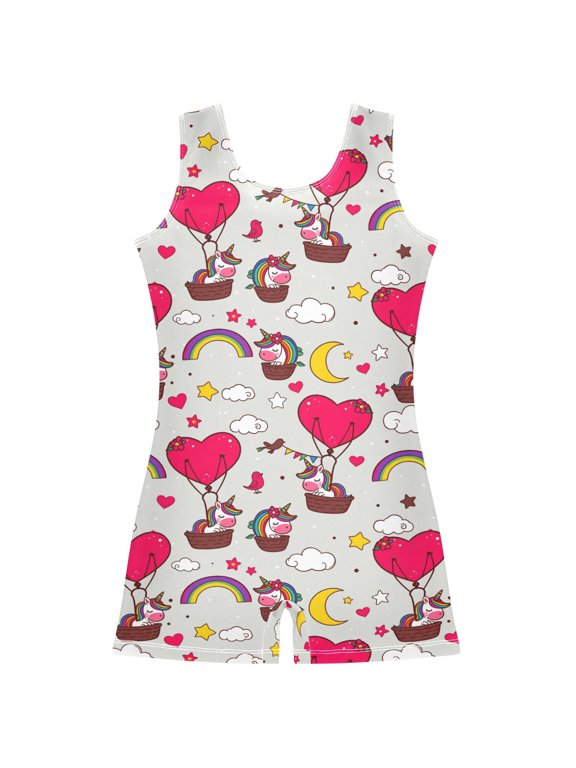 Gymnastics Leotard Sleeveless Rainbow Unicorn Stretchy Dance Bodysuit Breathable Athletic Ballet Yoga Outfit for Ages 3-14