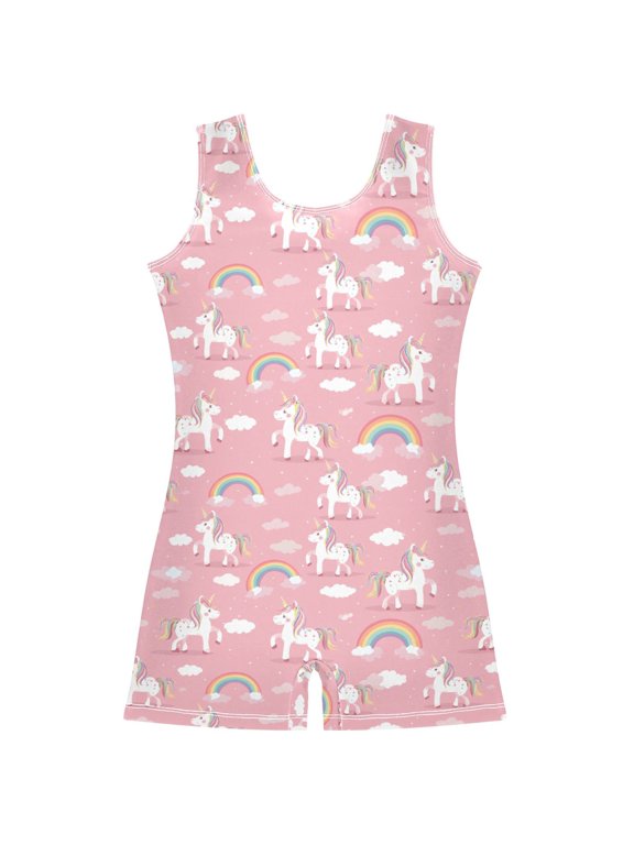 Gymnastics Leotard Sleeveless Rainbow Unicorn Stretchy Dance Bodysuit Breathable Athletic Ballet Yoga Outfit for Ages 3-14
