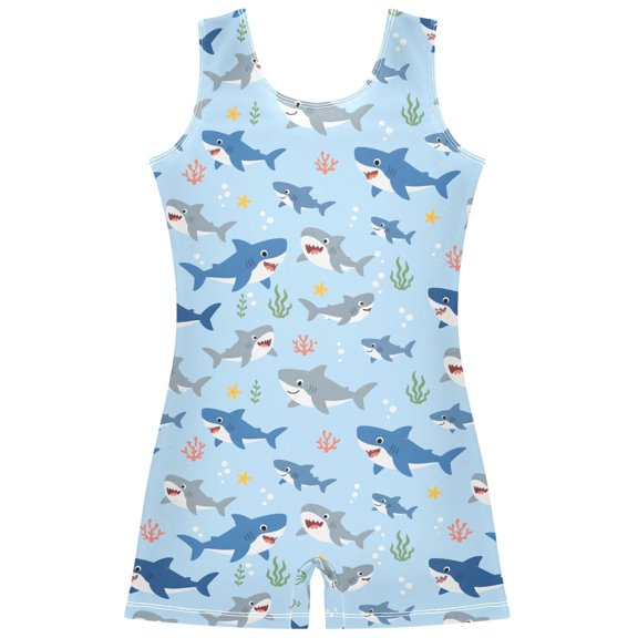 Gymnastics Leotard Sleeveless Sharks Stretchy Dance Bodysuit Breathable Athletic Ballet Yoga Outfit for Ages 3-14