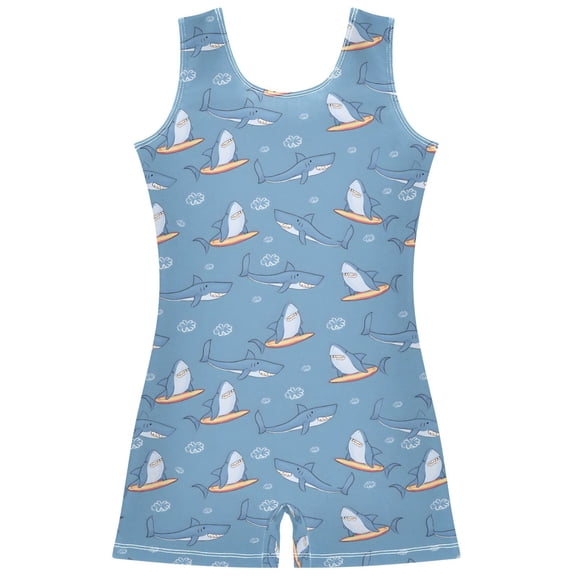 Gymnastics Leotard Sleeveless Sharks Surfboards Stretchy Dance Bodysuit Breathable Athletic Ballet Yoga Outfit for Ages 3-14