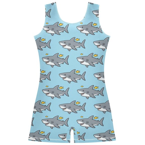 Gymnastics Leotard Sleeveless Sharks and Goldfish Stretchy Dance Bodysuit Breathable Athletic Ballet Yoga Outfit for Ages 3-14