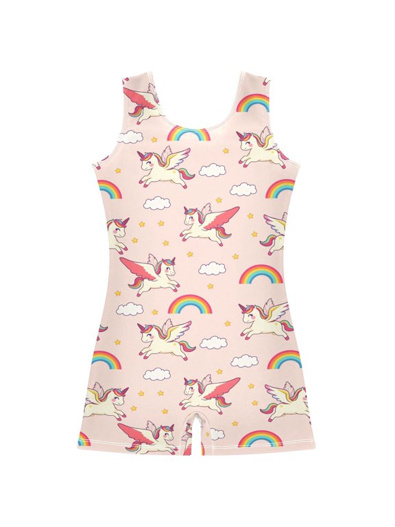 Gymnastics Leotard Sleeveless Unicorn Cloud Rainbow Stretchy Dance Bodysuit Breathable Athletic Ballet Yoga Outfit for Ages 3-14