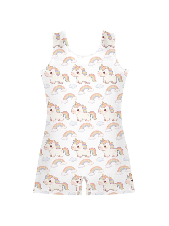Gymnastics Leotard Sleeveless Unicorn Rainbow Stretchy Dance Bodysuit Breathable Athletic Ballet Yoga Outfit for Ages 3-14