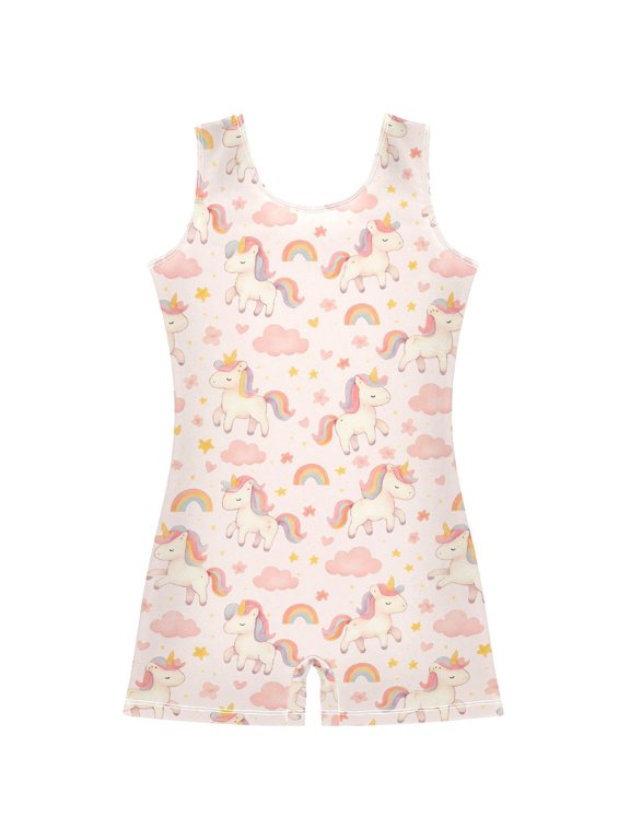 Gymnastics Leotard Sleeveless Unicorn Star Rainbow Stretchy Dance Bodysuit Breathable Athletic Ballet Yoga Outfit for Ages 3-14