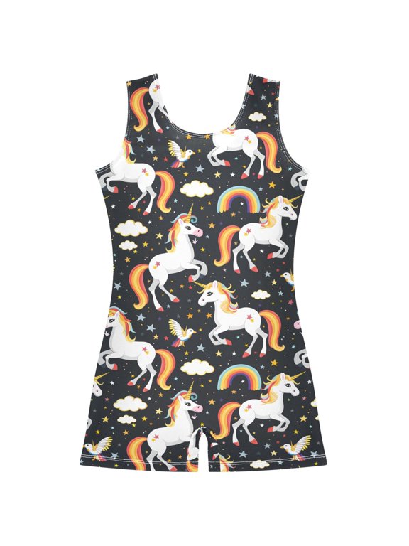 Gymnastics Leotard Sleeveless Unicorns Rainbows Stretchy Dance Bodysuit Breathable Athletic Ballet Yoga Outfit for Ages 3-14