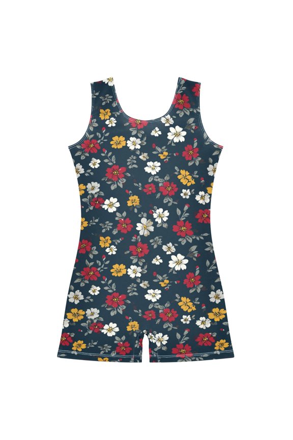 Gymnastics Leotard Sleeveless Vintage Beautiful Flowers Stretchy Dance Bodysuit Breathable Athletic Ballet Yoga Outfit for Ages 3-14