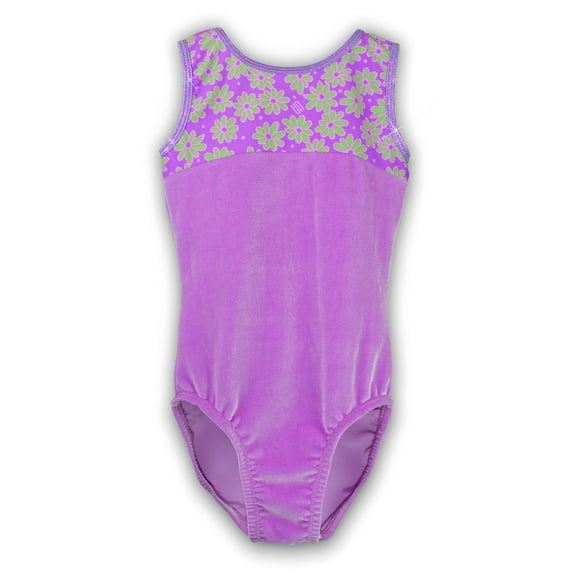 Gymnastics Leotard for Girls - Retro Daisies/Orchid Velvet - Leap Gear by Pelle - 12 | Adult Small