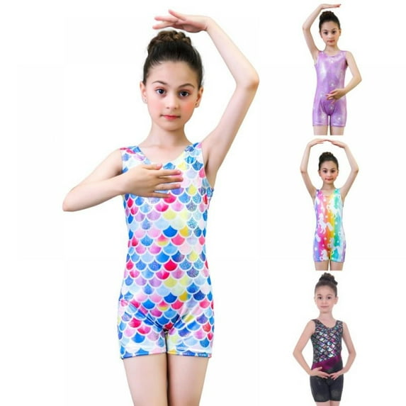 Gymnastics Leotards Dancewear for Little Girls Toddler Teenager Sleeveless Sparkly Dance Unitard Biketard Size 3-12 Years