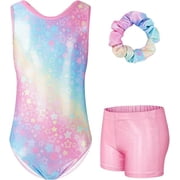 Gymnastics Leotards For Girls Sparkle Hollow Back Sleeveless Gymnastics Outfits With Shorts And Hair Scrunchie For Dance Ballet