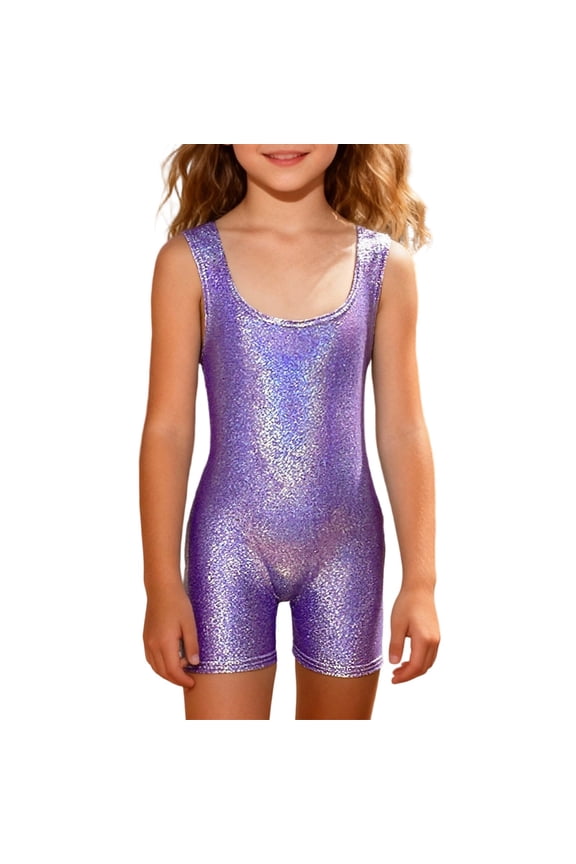 Gymnastics Leotards For Girls Sparkly One Piece Pro Kids Sleeveless Unitard Biketards Purple 160