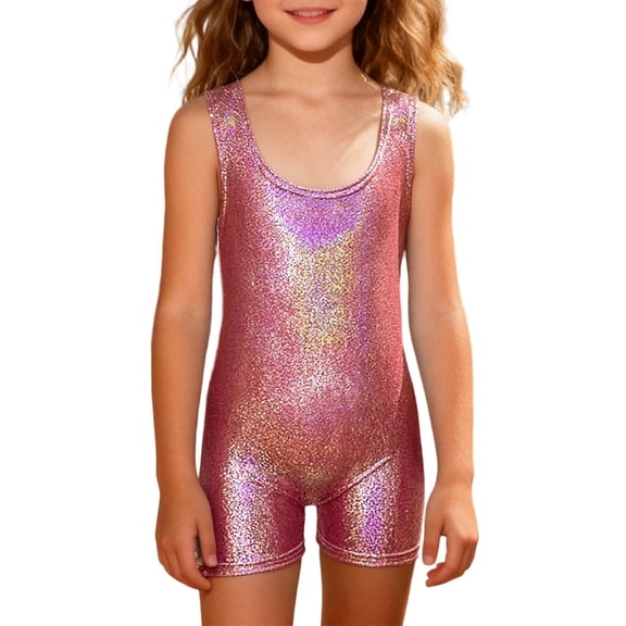 Gymnastics Leotards For Girls Sparkly One Piece Pro Kids Sleeveless Unitard Biketards Red 120