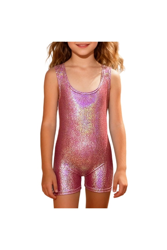 Gymnastics Leotards For Girls Sparkly One Piece Pro Kids Sleeveless Unitard Biketards Red 130
