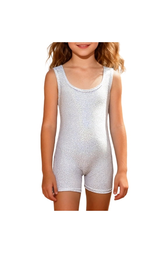 Gymnastics Leotards For Girls Sparkly One Piece Pro Kids Sleeveless Unitard Biketards Silver 170