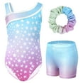 thumbnail image 1 of Gymnastics Leotards for Girls,Kids Glitter Stars Dance Unitards Biketards with Shorts,Y-Neck, 1 of 9