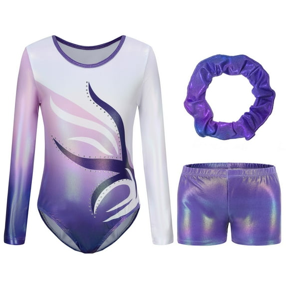 Gymnastics Leotards for Girls Long Sleeve Sparkle Athletic Ballet Dance Leotard Bodysuit Ballerina Dancewear 5-6y
