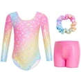 thumbnail image 1 of Gymnastics Leotards for Girls Long Sleeve Sparkly Rhinestone Dance Unitards Biketards with Shorts for 3-12 Years, 1 of 5