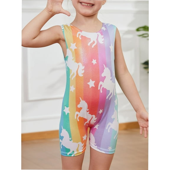 Gymnastics Leotards for Girls Rainbow Unicorn Toddlers Kids Tumbling Outfit Dance Unitard Biketards with Shorts