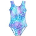thumbnail image 1 of Gymnastics Leotards for Girls Size 8-9 Years Old Shiny Blue Leopard Outfits for Kids, 1 of 7