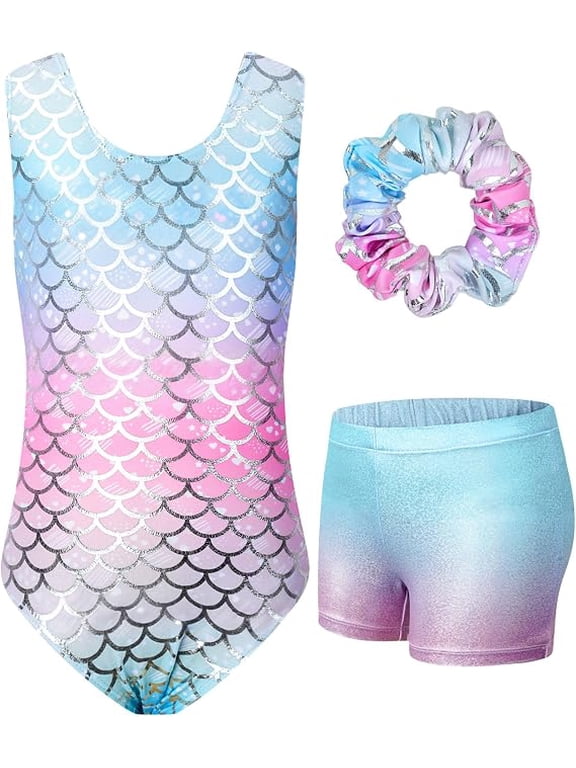 Gymnastics Leotards For Girls Sparkle Hollow Back Sleeveless Gymnastics Outfits With Shorts And Hair Scrunchie For Dance Ballet