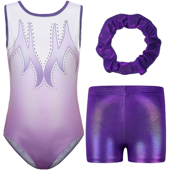 Gymnastics Leotards for Girls, Sleeveless Sparkly Dance Biketards with Shorts Ballet Tumbling Outfit for Kids 5-12 Years