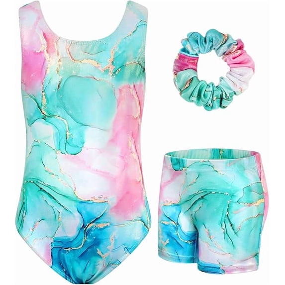 Gymnastics Leotards for Girls Bowknot Hollow Back Sleeveless gymnastics outfits with Shorts and hair scrunchie for Dance Ballet