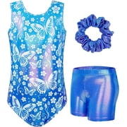 Gymnastics Leotards For Girls Sparkle Hollow Back Sleeveless Gymnastics Outfits With Shorts And Hair Scrunchie For Dance Ballet