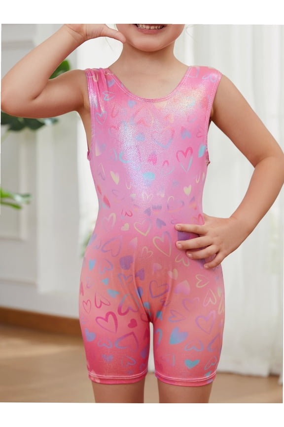 Gymnastics Leotards for Girls Sparkly Hearts Ballet Unitard with Shorts One-Piece Biketards Outfits for Toddler 2-8T