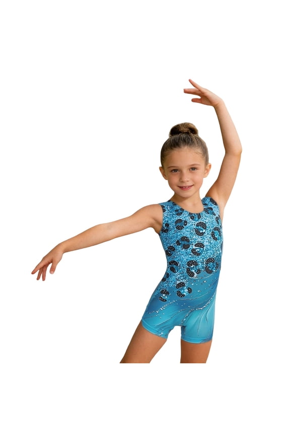 Gymnastics Leotards for Girls Sparkly One-Piece Pro Kids Unitard Biketards with Shorts