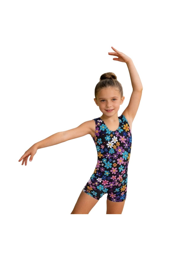 Gymnastics Leotards for Girls Sparkly One-Piece Pro Kids Unitard Biketards with Shorts