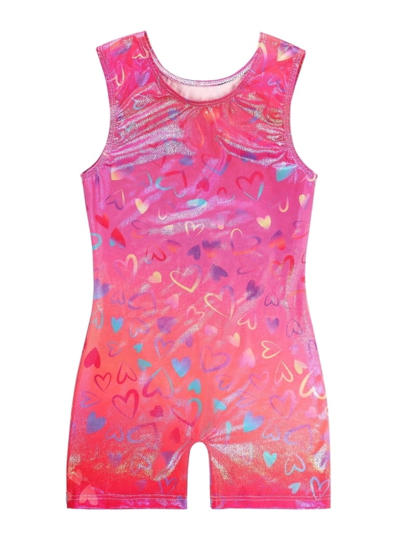 Gymnastics Leotards for Girls Sparkly One-Piece Pro Kids Unitard Biketards with Shorts